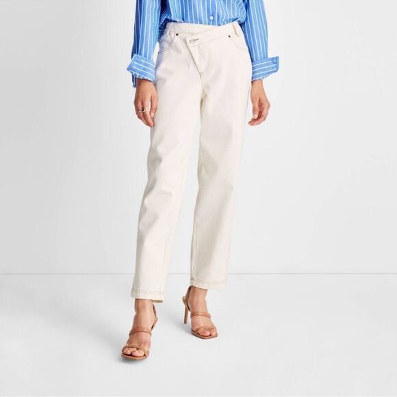 Women's High-Rise Overlap Waist Straight Leg Jeans - Future Collective - Picture 2 of 8